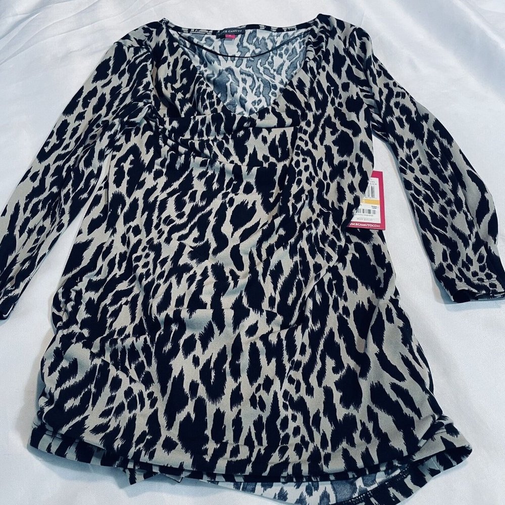 VINCE CAMUTO LEOPARD Women’s 3/4 Sleeve Top Size Small Stretch Shirt